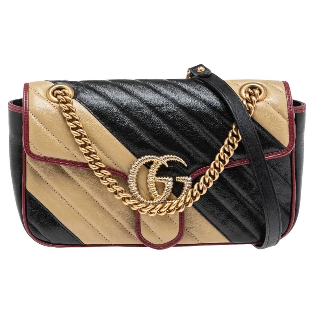 Gucci Black/Red Matelassé Leather Small GG Marmont Torchon Shoulder Bag
