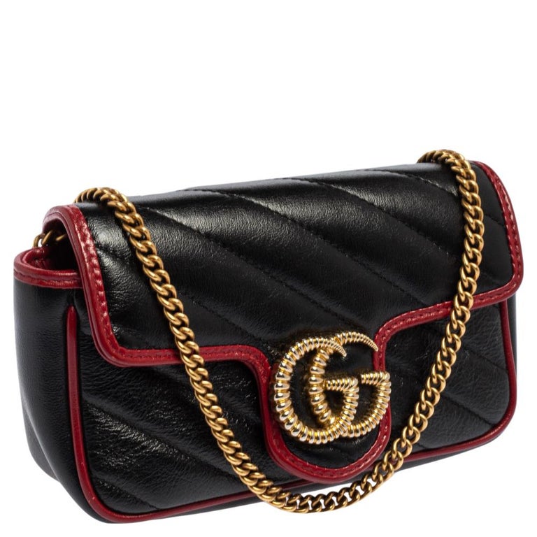 Gucci Black/Red Matelasse Leather Super Mini GG Marmont Torchon Shoulder Bag