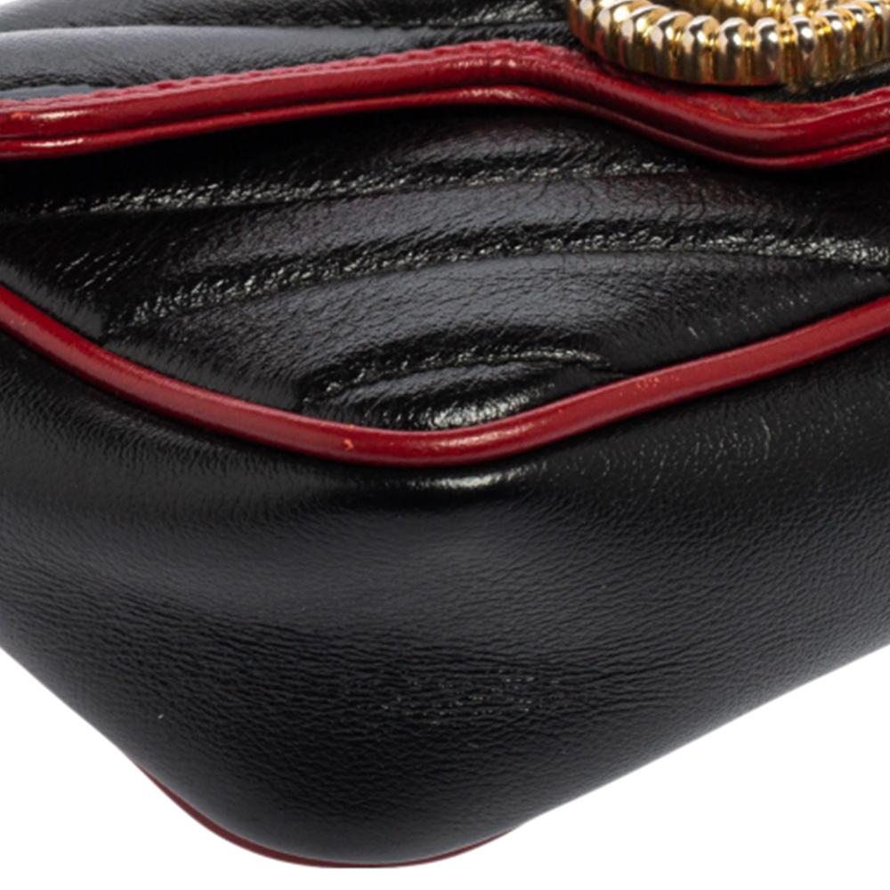 Gucci Black/Red Matelasse Leather Super Mini GG Marmont Torchon Shoulder Bag 1