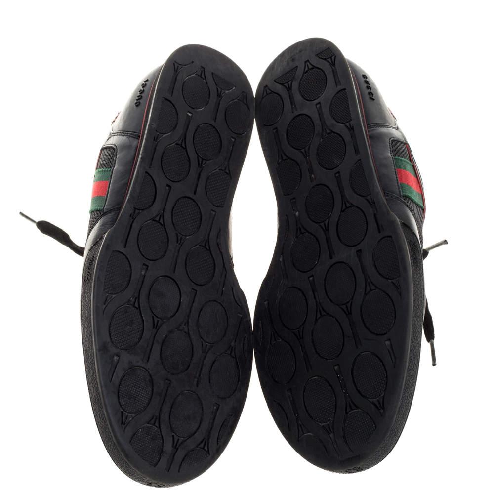 Men's Gucci Black/Red Mesh Fabric and Leather Vintage Tennis Web Low Top Sneakers Size For Sale