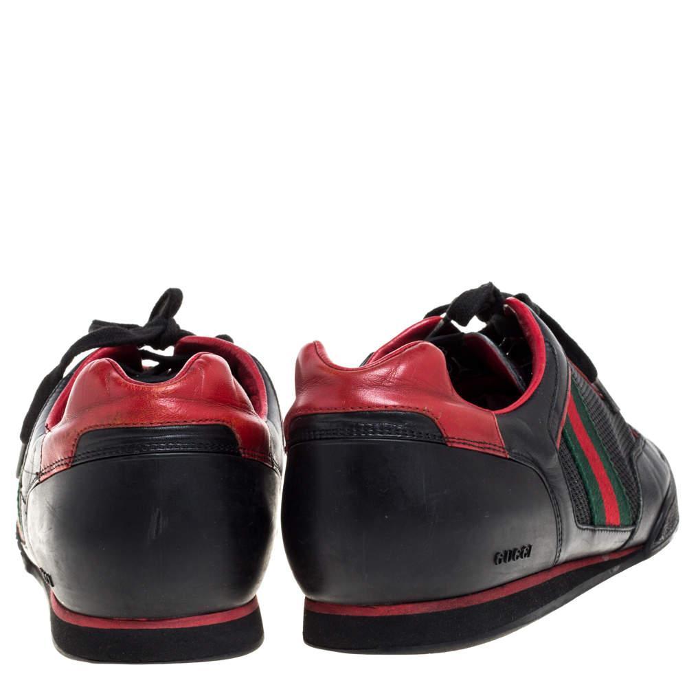 Gucci Schwarz/Rote Mesh Mesh-Turnschuhe aus Stoff und Leder Vintage Tennis Web Low Top Sneakers Größe im Angebot 1