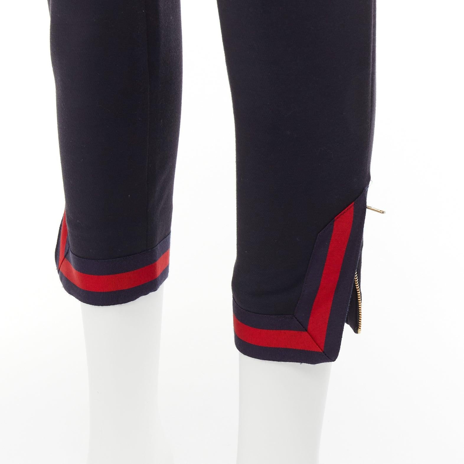 GUCCI black red navy web cuff zip slit mid waist cropped pants IT38 XS In Excellent Condition For Sale In Hong Kong, NT
