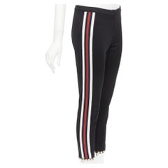 GUCCI black red pearl embellished hem webbing trims jogger pants S