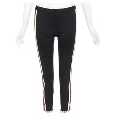 GUCCI black red pearl embellished hem webbing trims jogger pants S