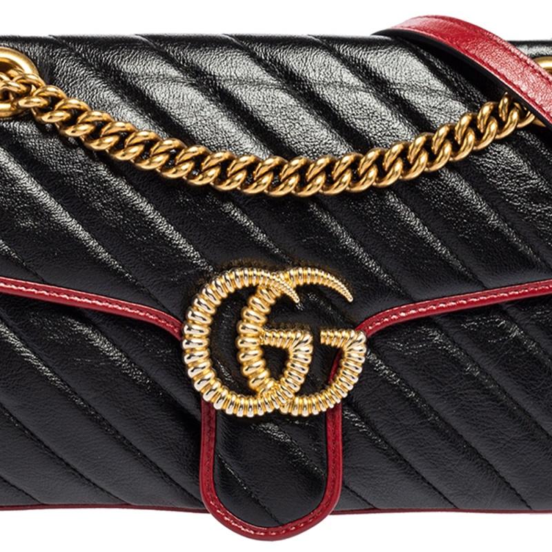 Gucci Black/Red Quilted Leather Medium GG Marmont Shoulder Bag 9