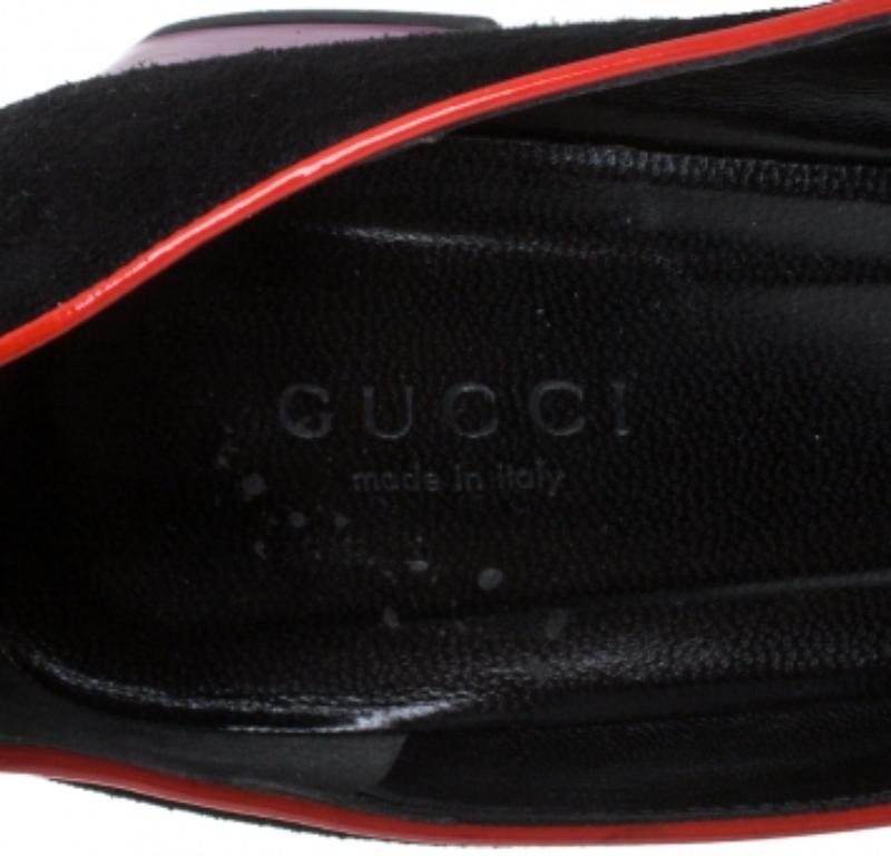 Gucci Black/Red Suede And Patent Leather Square-Toe Sandals Size 39 For Sale 1