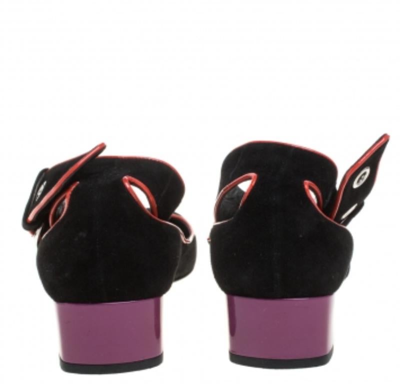 Gucci Black/Red Suede And Patent Leather Square-Toe Sandals Size 39 For Sale 2