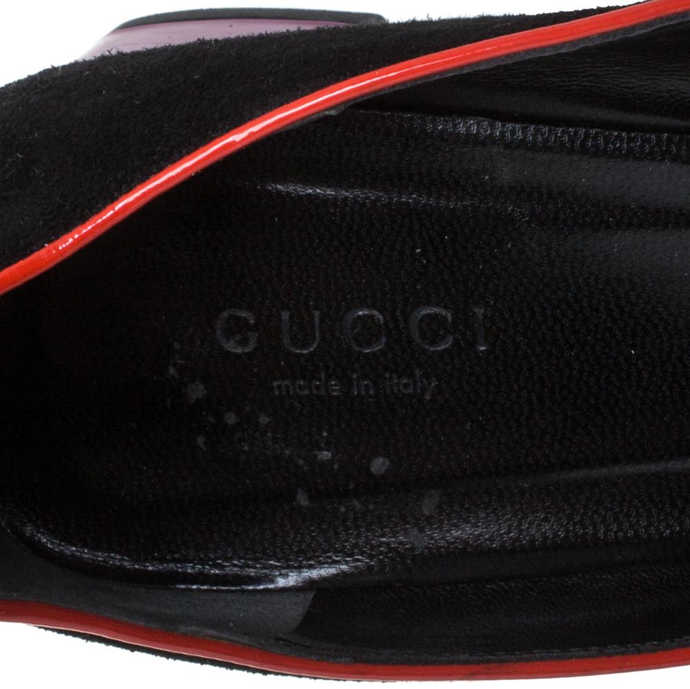 Gucci Black/Red Suede And Patent Leather Square-Toe Sandals Size 39 1