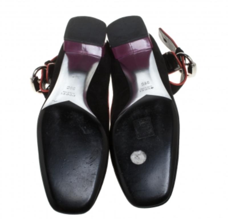 Gucci Black/Red Suede And Patent Leather Square-Toe Sandals Size 39 For Sale 3