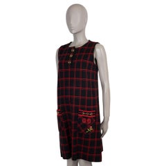 GUCCI black red wool 2019 PLAID JACQUARD STITCH JERSEY Dress M