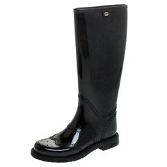 Gucci Black Rubber Aberdeen Brogue Detail Mid Calf Rain Boots Size 35 ...