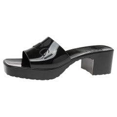 Gucci Black Rubber Block Heel Open Toe Sandals Size 39