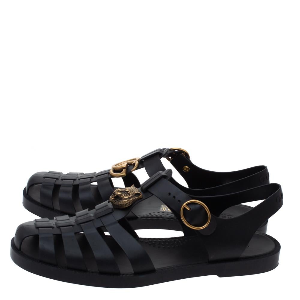 Gucci Black Rubber Buckle Strap Sandals Size 45 1
