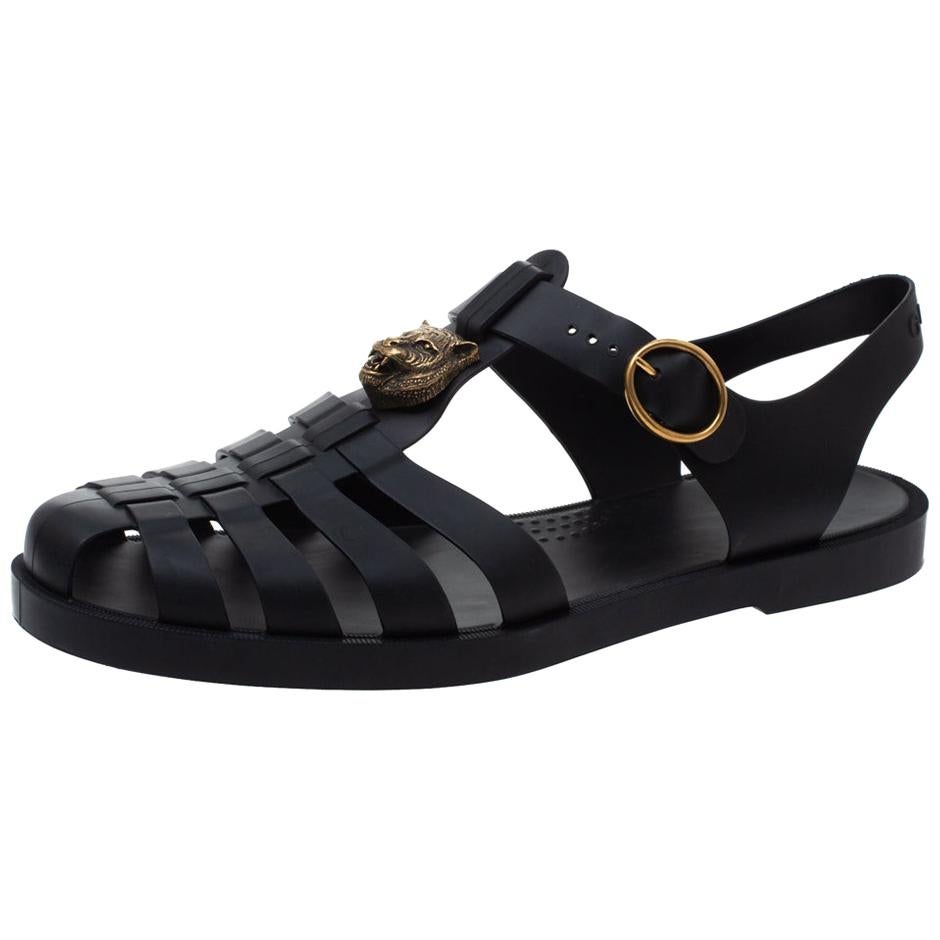 Gucci Black Rubber Buckle Strap Sandals Size 45