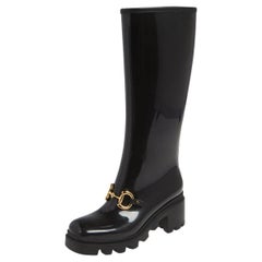 Gucci Black Rubber Horsebit Knee Length Boots Size 36