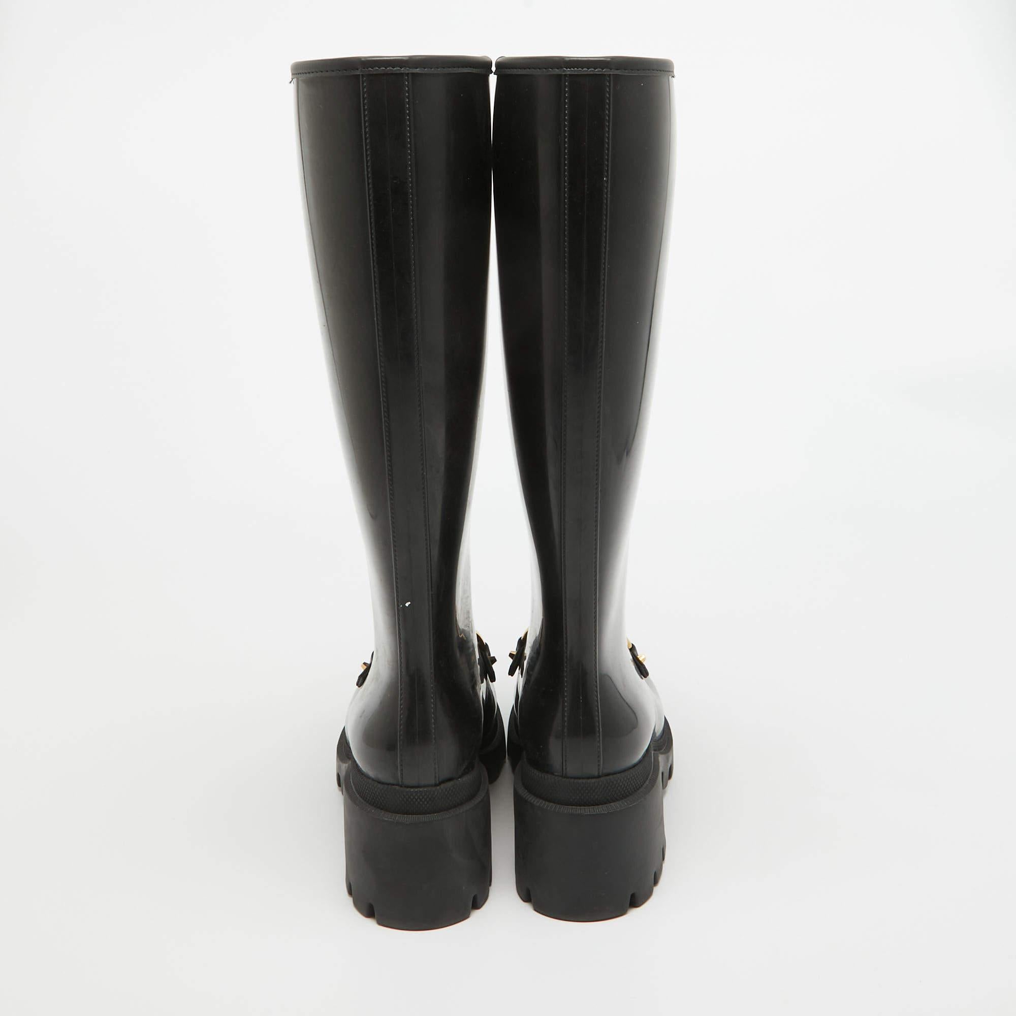 Gucci Black Rubber Horsebit Rain Boots Size 40 For Sale 1