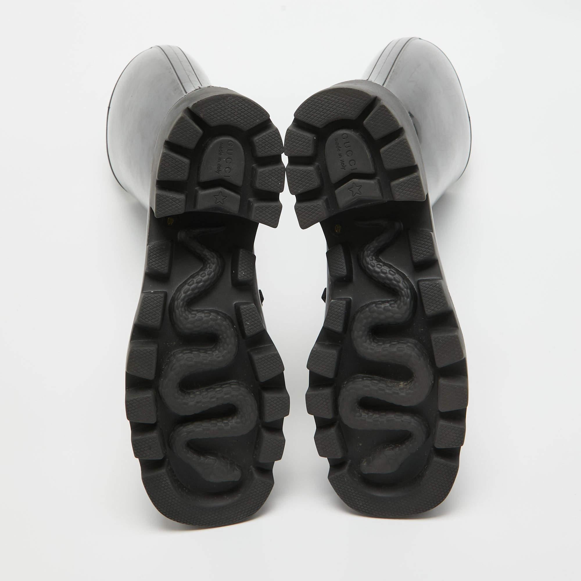 Gucci Black Rubber Horsebit Rain Boots Size 40 For Sale 2