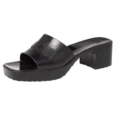 Gucci Black Rubber Logo Platform Slide Sandals Size 38