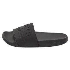 Gucci Black Rubber Logo Pool Slides Size 37