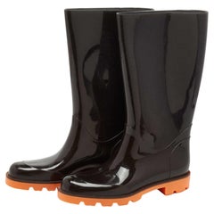 Black Monogram Rubber Rain Boots Size IT 35 For Sale at 1stDibs