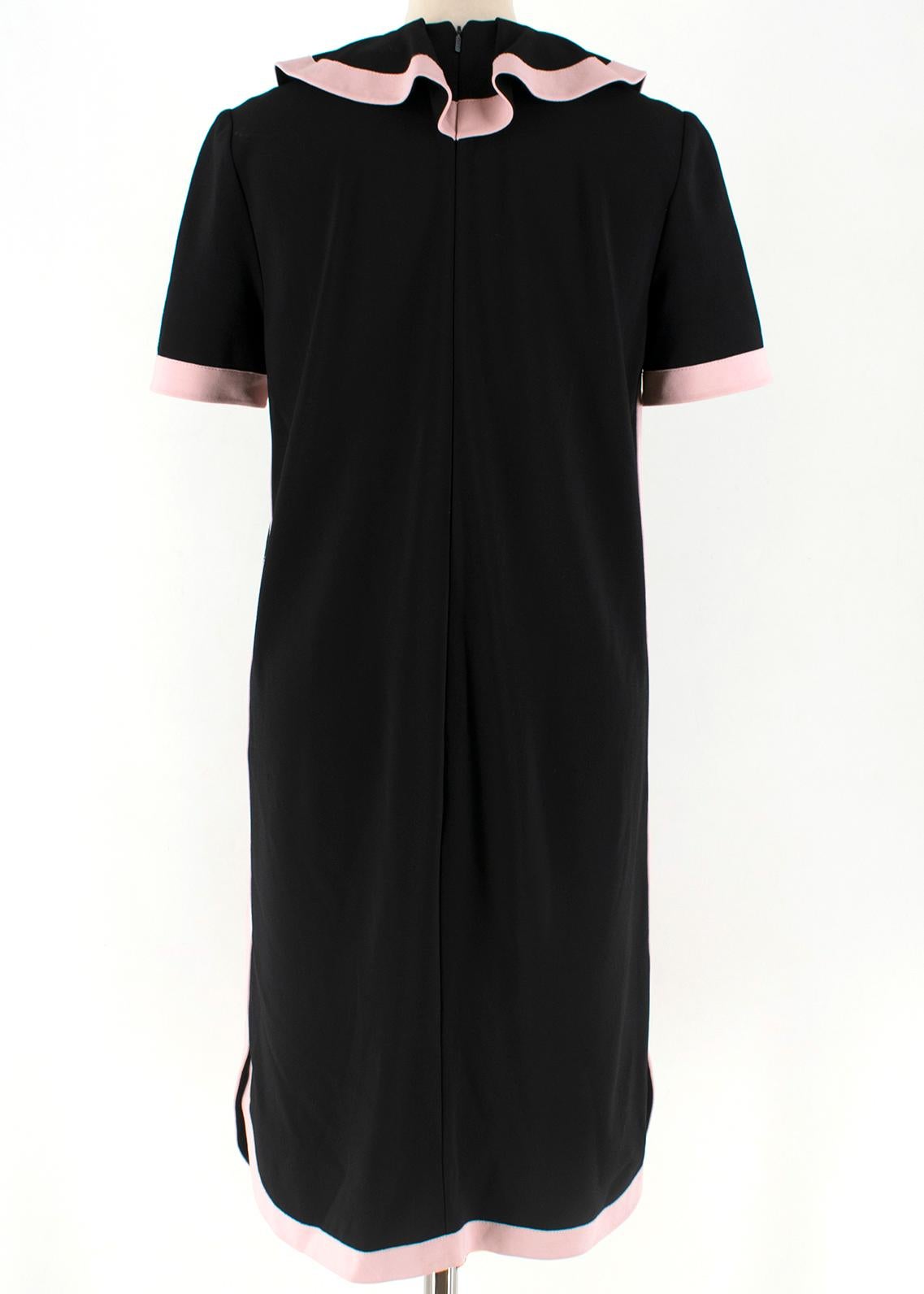 Gucci Black Ruffle Front Dress W/ Pink Trim M In Excellent Condition For Sale In London, GB