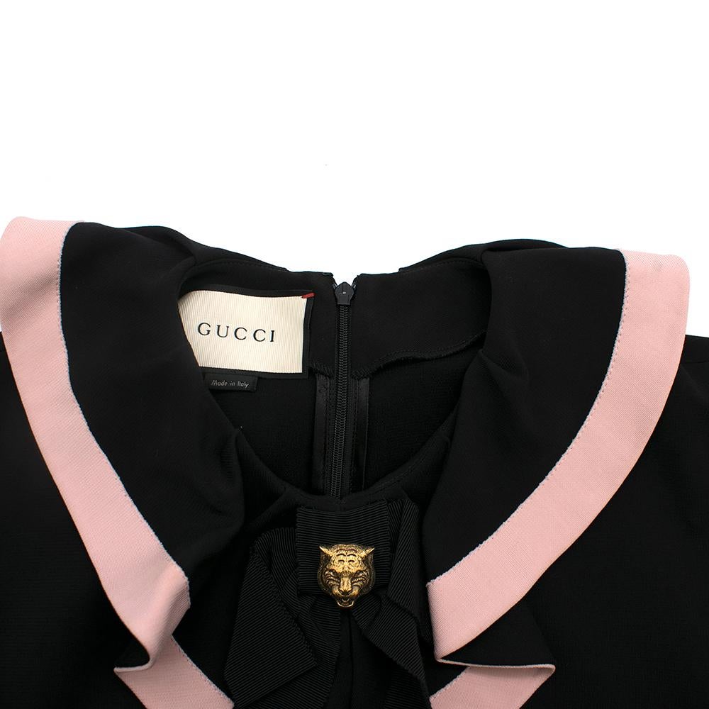 Women's Gucci Black Ruffle Front Dress W/ Pink Trim M For Sale