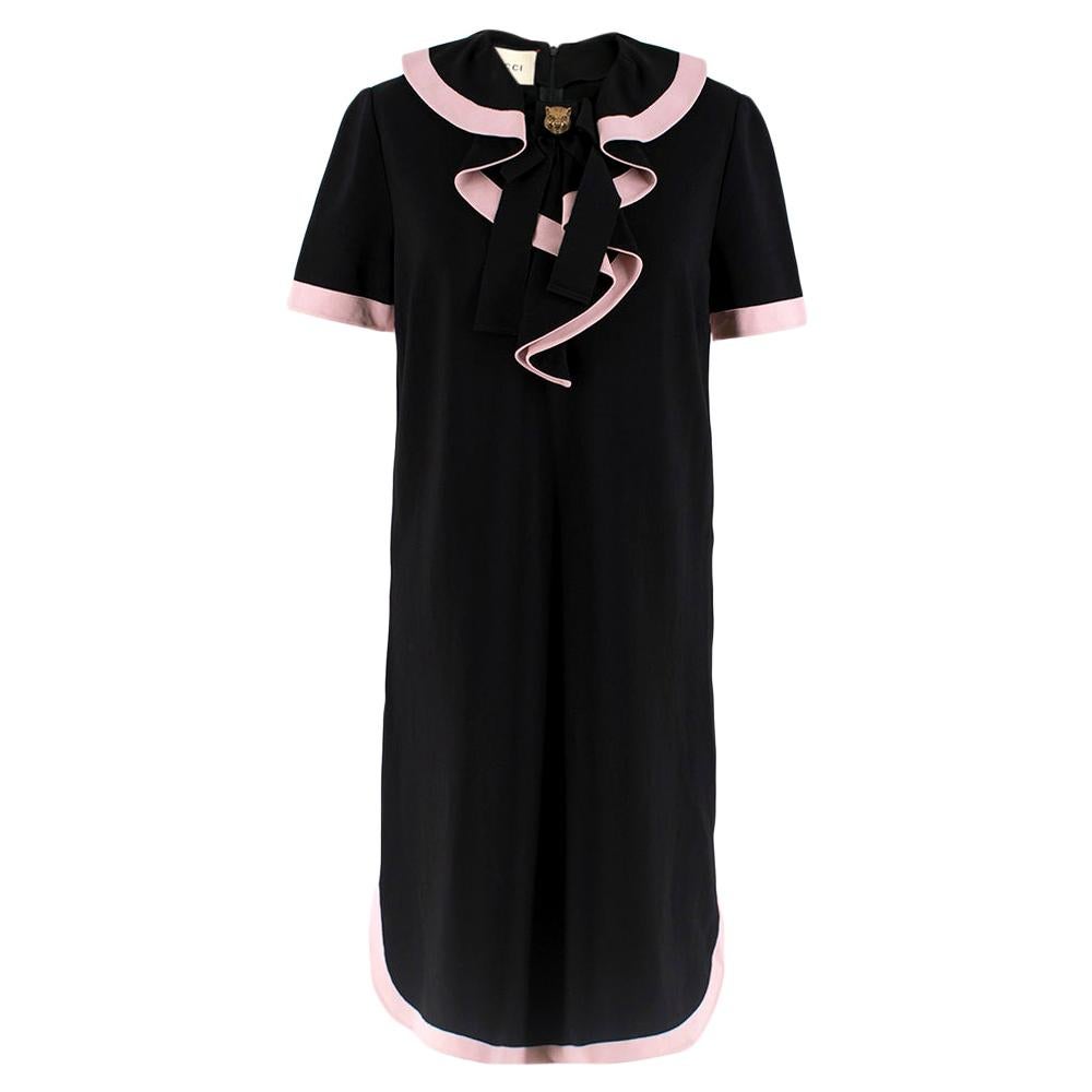 Gucci Black Ruffle Front Dress W/ Pink Trim M For Sale