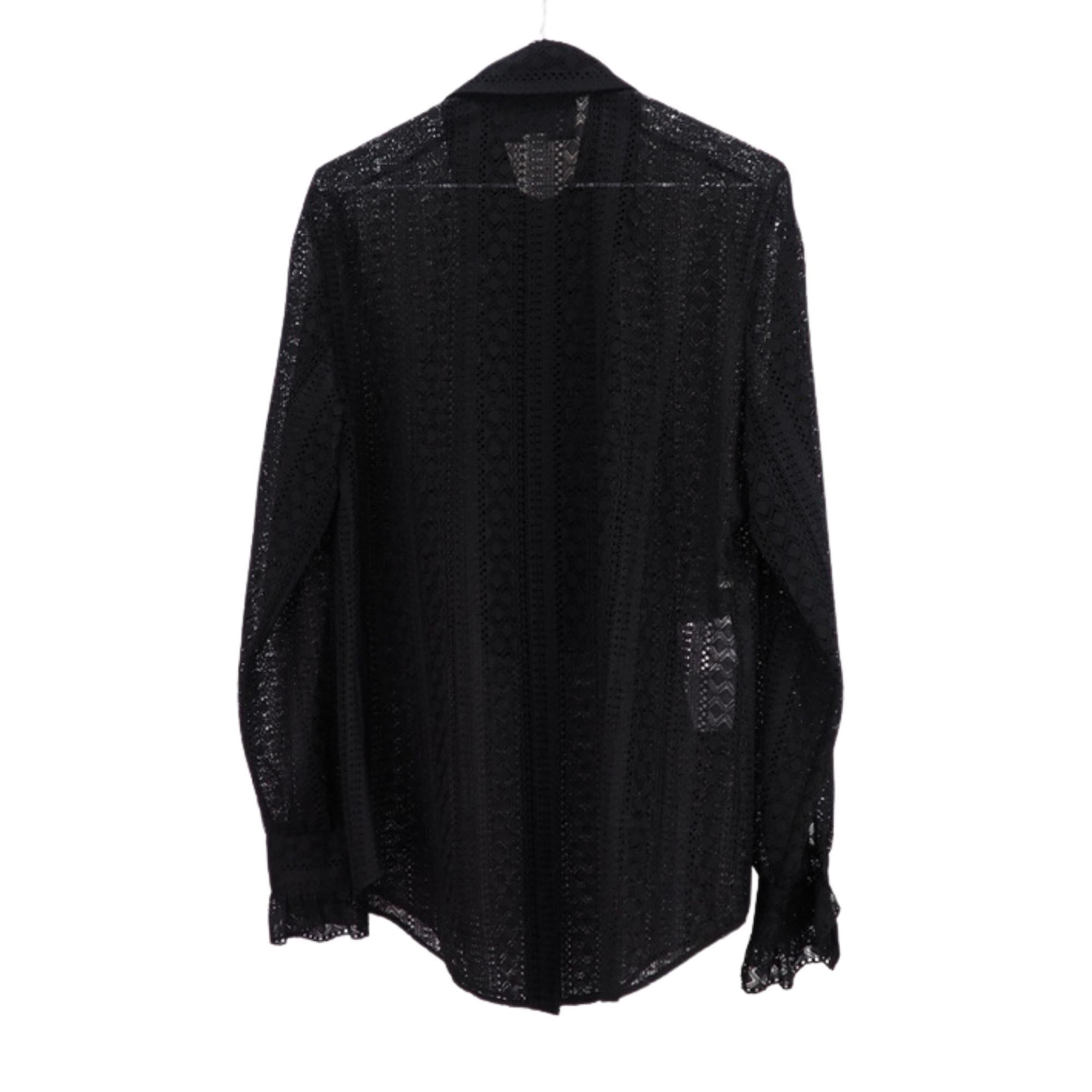 Women's or Men's Gucci Black Ruffle Striped Laced Button Up Ls Shirt (M) 572339 For Sale