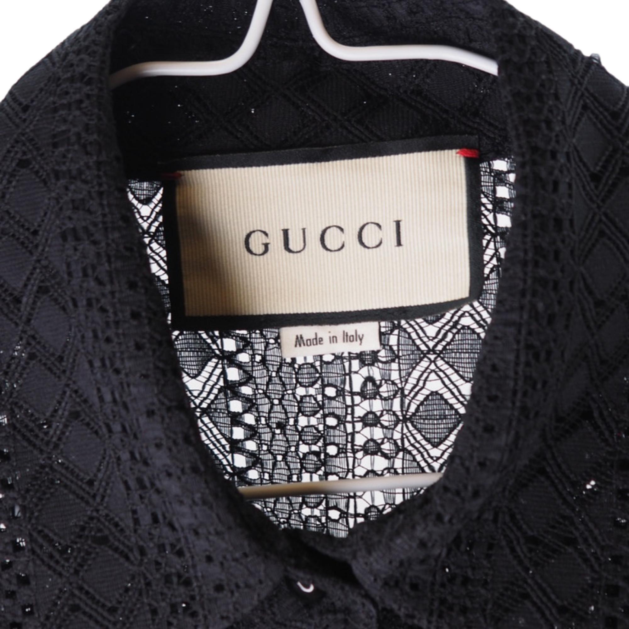 Gucci Black Ruffle Striped Laced Button Up Ls Shirt (M) 572339 For Sale 2