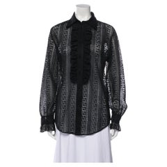 Gucci Black Ruffle Striped Laced Button Up Ls Shirt (M) 572339