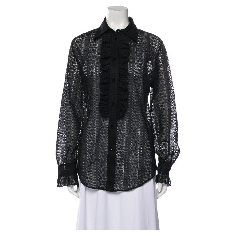 Gucci Black Ruffle Striped Laced Button Up Ls Shirt (M) 572339 For Sale ...