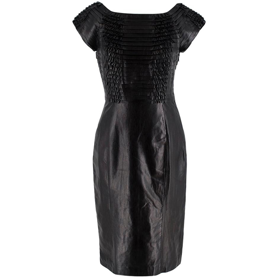 Gucci Black Ruffled Leather Fitted Dress - Size US4 For Sale