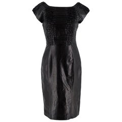 Gucci Black Ruffled Leather Fitted Dress - Size US 4