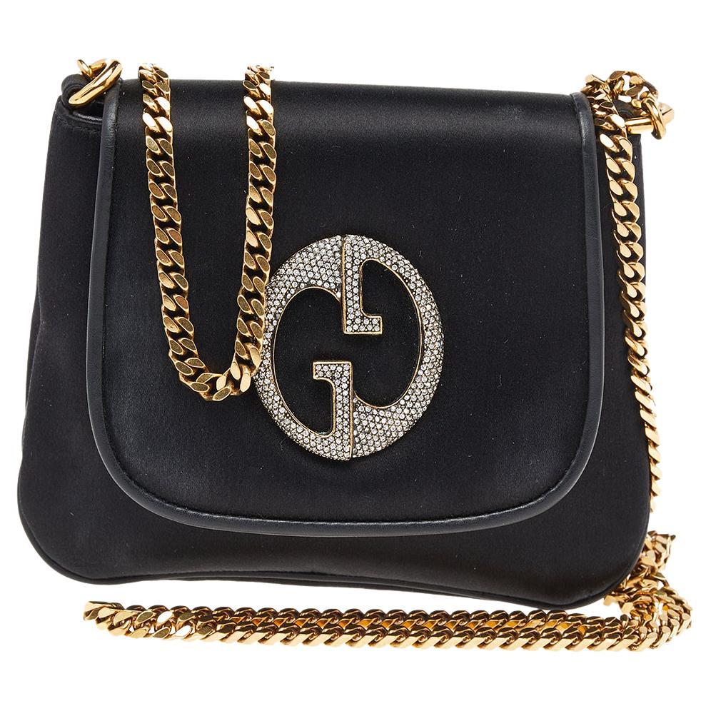Gucci Black Satin And Leather 1973 Crossbody Bag