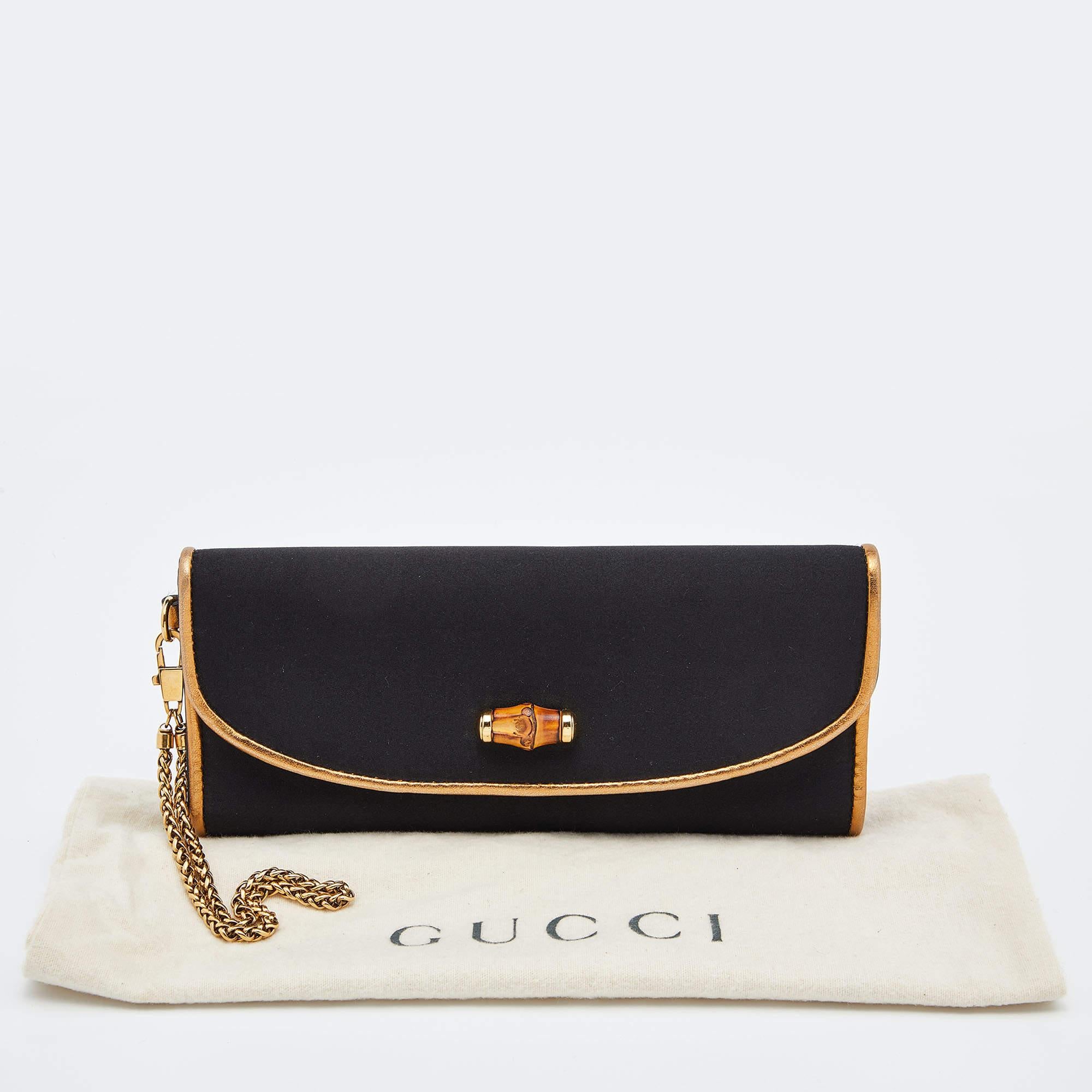 Gucci Black Satin and Leather Wristlet Clutch 9