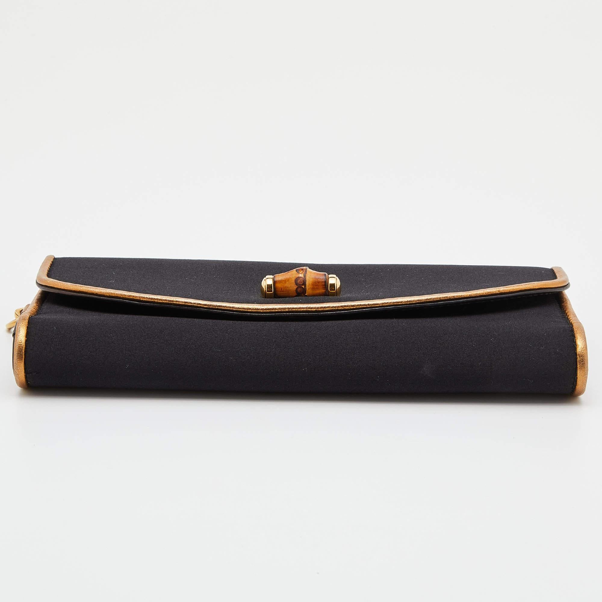 Gucci Black Satin and Leather Wristlet Clutch 3