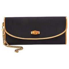 Gucci Black Satin and Leather Wristlet Clutch