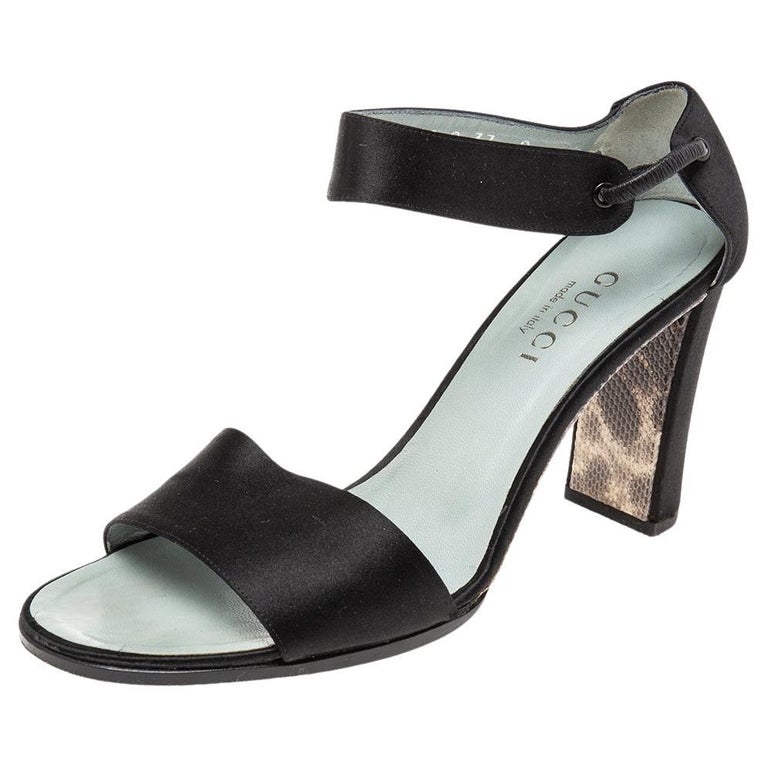 Gucci Black Satin Ankle Strap Sandals Size 37 For Sale at 1stDibs