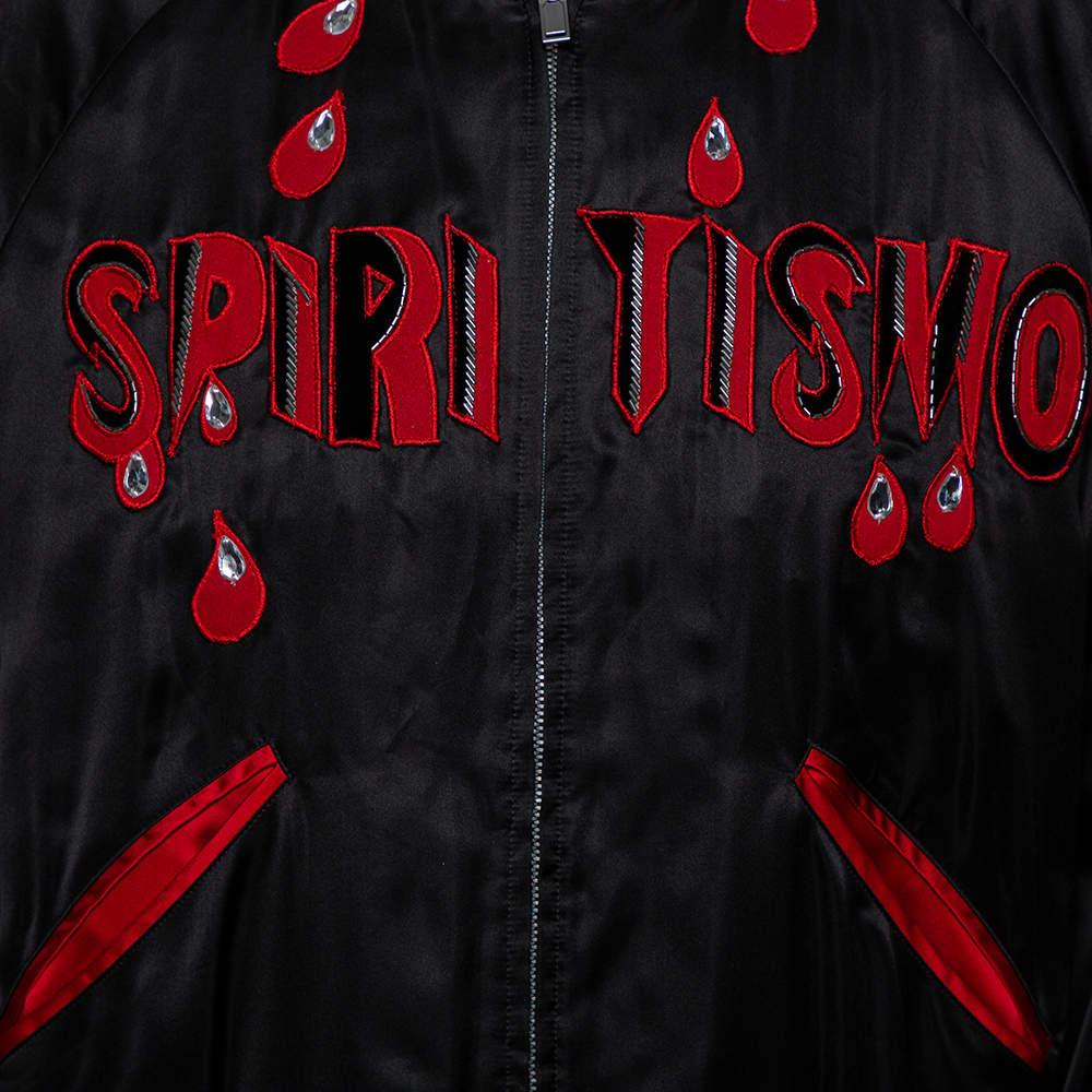 Gucci Black Satin Contrast Trim Spiritismo Applique Detail Bomber Jacket M In Excellent Condition For Sale In Dubai, Al Qouz 2