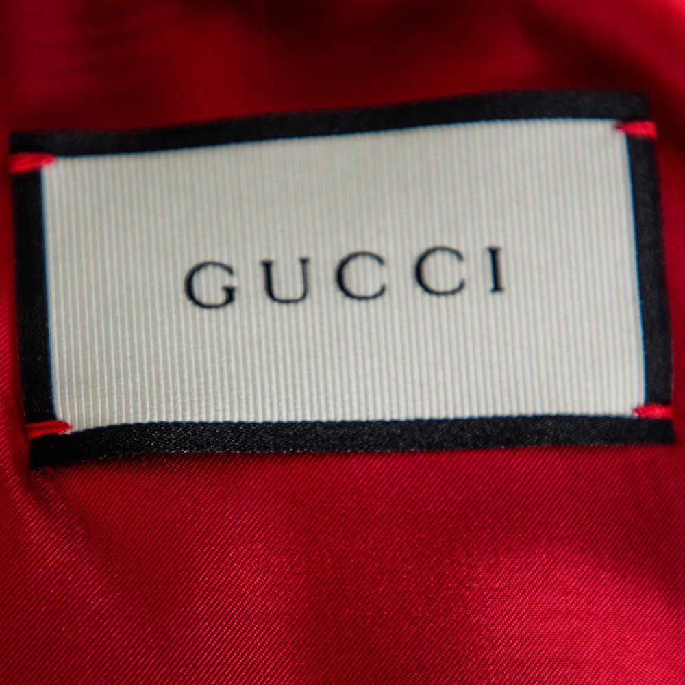 Gucci - Blouson bombardier en satin noir avec bordure contrastée et applique Spiritismo, taille M Pour femmes en vente