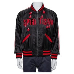 Gucci Black Satin Contrast Trim Spiritismo Applique Detail Bomber Jacket M