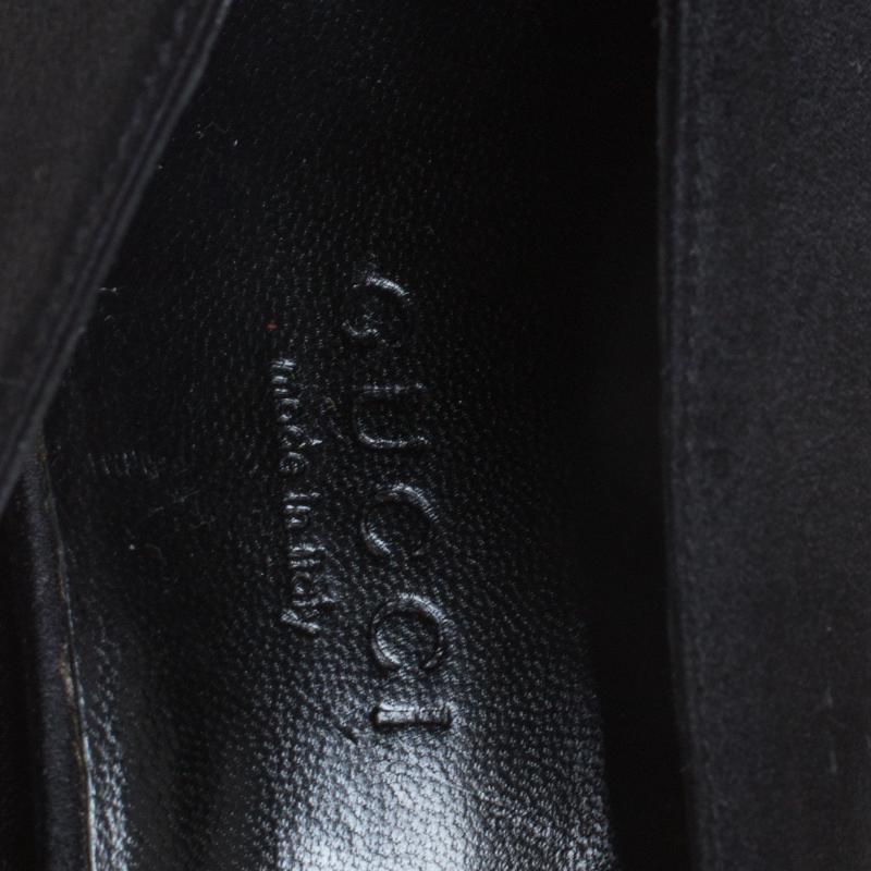 Gucci Black Satin Crystal Bow Embellished Peep Toe Pumps Size 39 2