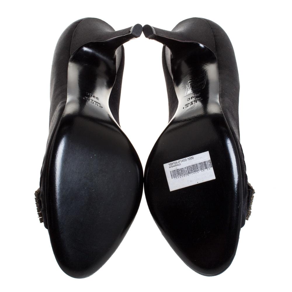 Nero Gucci Pumps Peep Toe in raso nero con fiocco impreziosito da cristalli misura 39,5