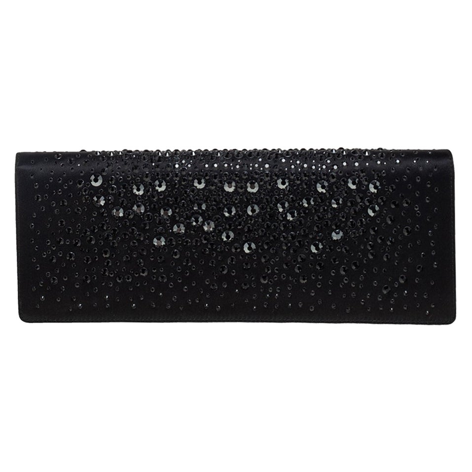 Gucci Black Satin Crystal Embellished Clutch