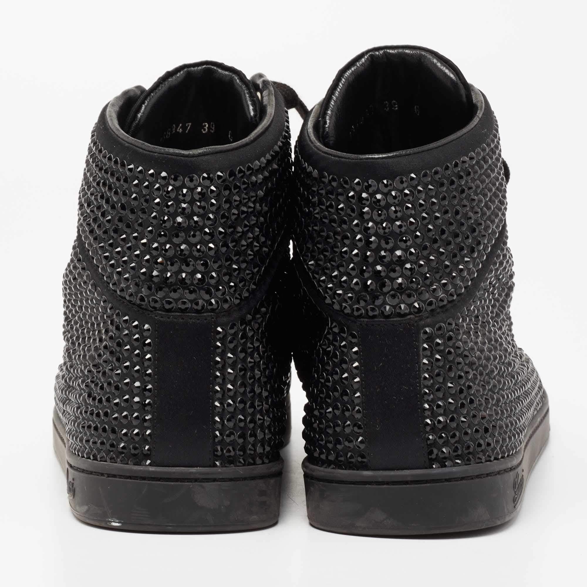 Gucci Black Satin Crystal Embellished Coda High Top Sneakers Size 39 1