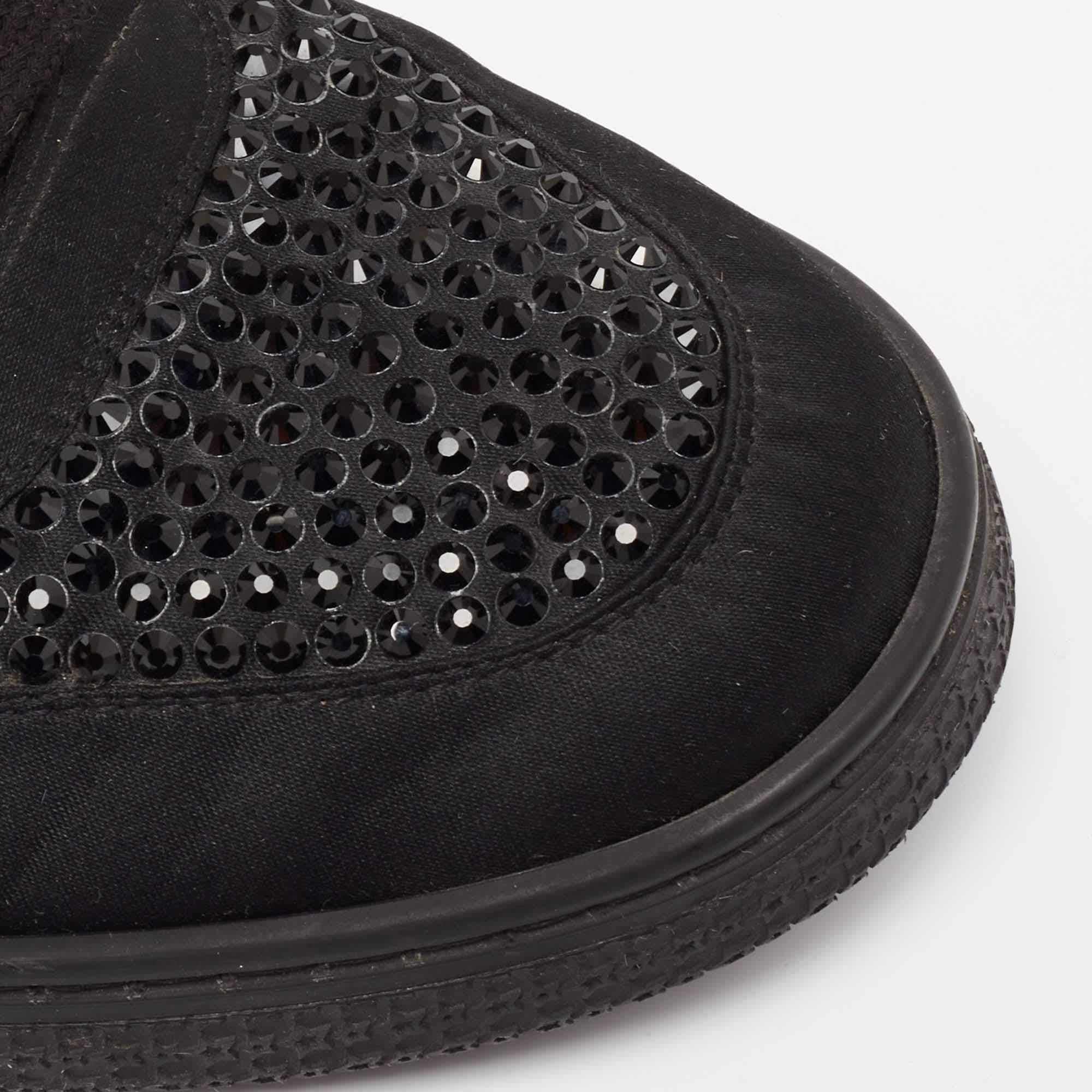 Gucci Black Satin Crystal Embellished Coda High Top Sneakers Size 39 3