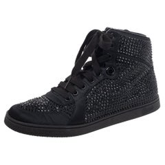 Gucci Black Satin Crystal Embellished Coda High Top Sneakers Size 39