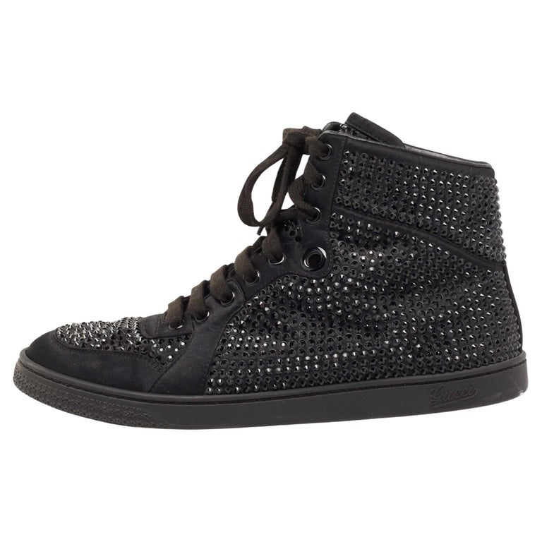 Gucci Black Satin Crystal Embellished Coda High Top Sneakers Size 39 ...