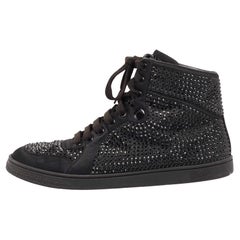 Gucci Black Satin Crystal Embellished Coda High Top Sneakers Size 39