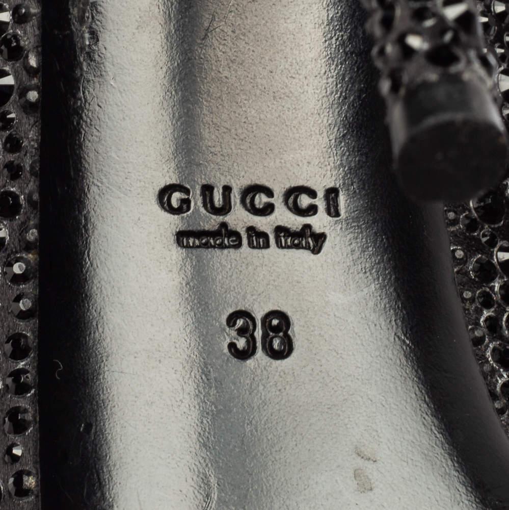 Women's Gucci Black Satin Crystal Peep Toe Platform Pumps Size 38 For Sale